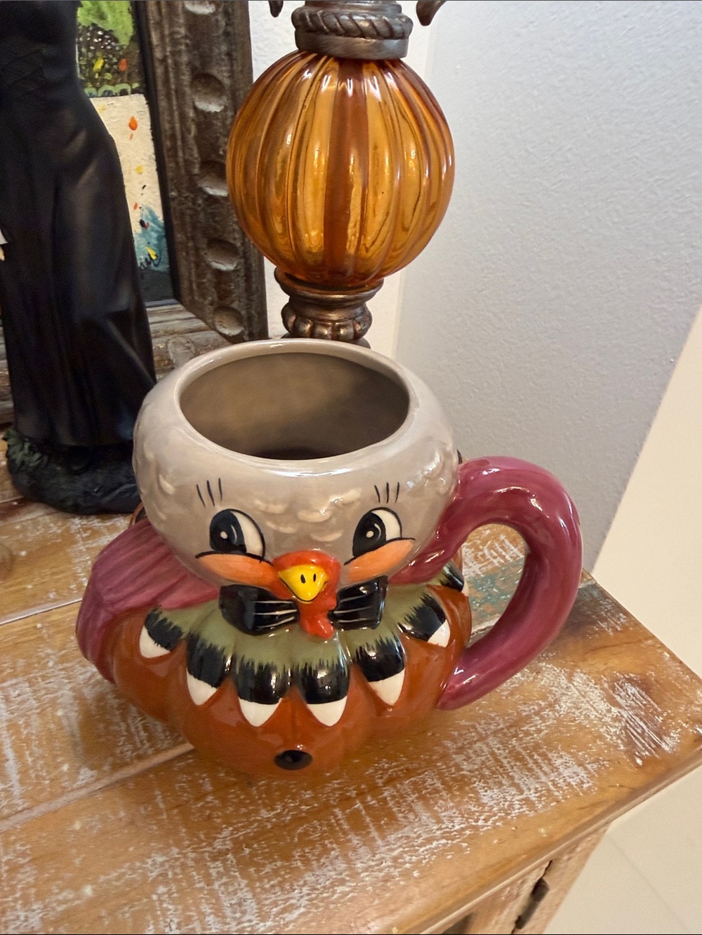 Johanna Parker Thanksgiving Brown/Burgundy "Turkey Pumpkin Peep" Ceramic Mug